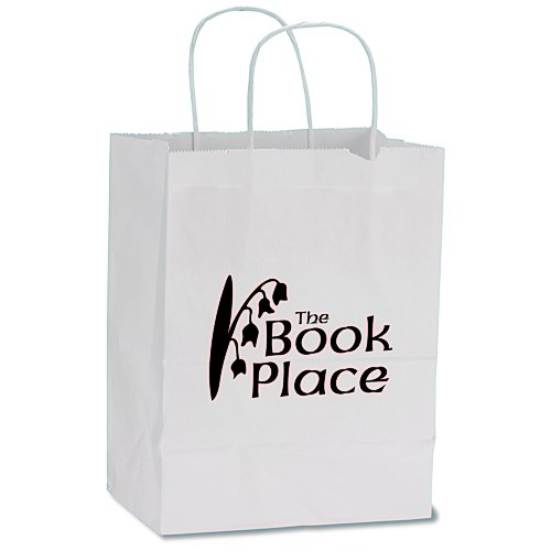 White Kraft Recycled Paper Shopping Bag - 10-1/2" x 8" - 24 hr Main Image
