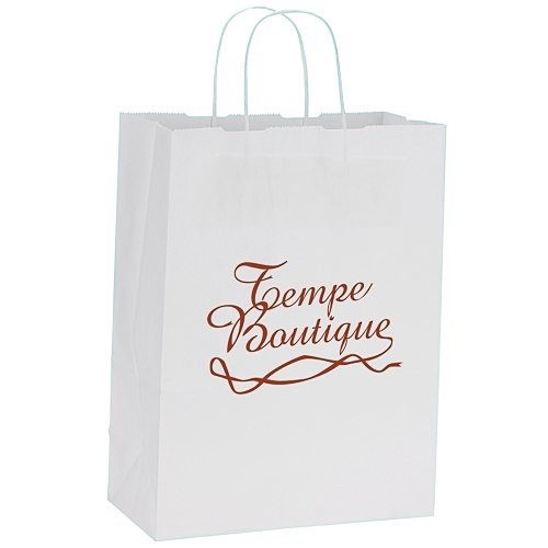 White Kraft Recycled Paper Shopping Bag - 13-1/2" x 10" - 24 hr Main Image
