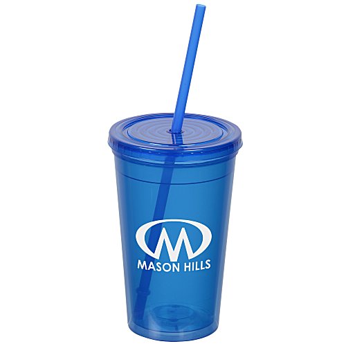 Economy Double Wall Tumbler with Straw - 16 oz. Main Image