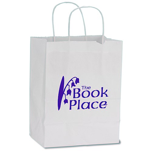 White Kraft Recycled Paper Shopping Bag - 10-1/2" x 8" Main Image