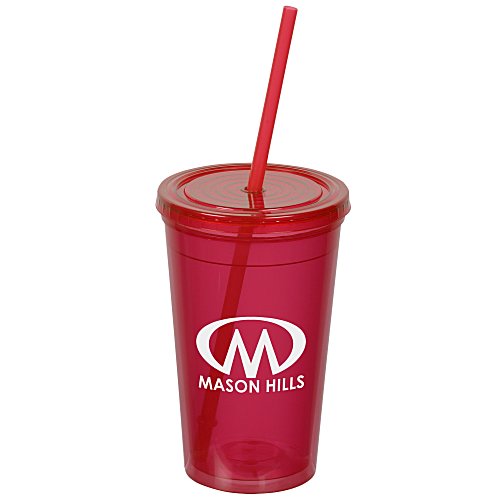 Economy Double Wall Tumbler with Straw - 16 oz. - 24 hr Main Image