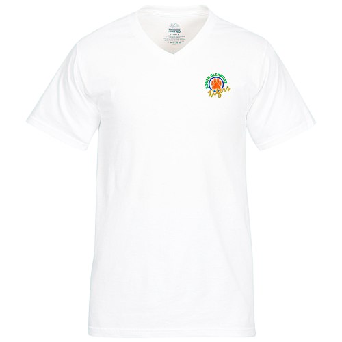 Fruit of the Loom HD V-Neck T-Shirt - Men's - Embroidered - White Main Image
