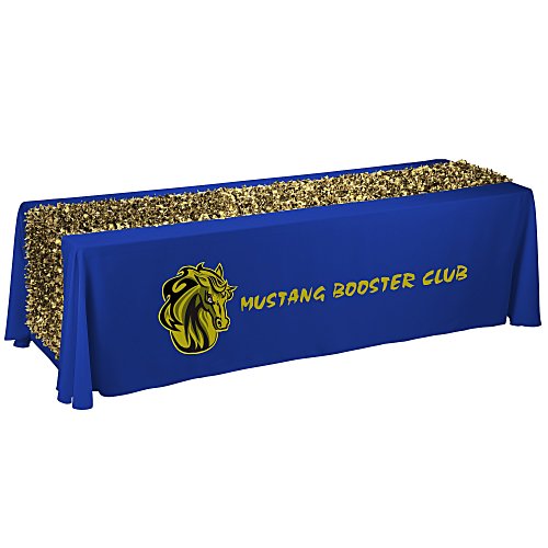 Serged 8' Closed-Back Table Throw with Metallic Floral Runner Main Image