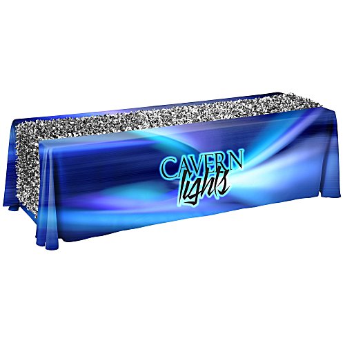 Serged 8' Closed-Back Table Throw with Metallic Floral Runner - Full Color Main Image