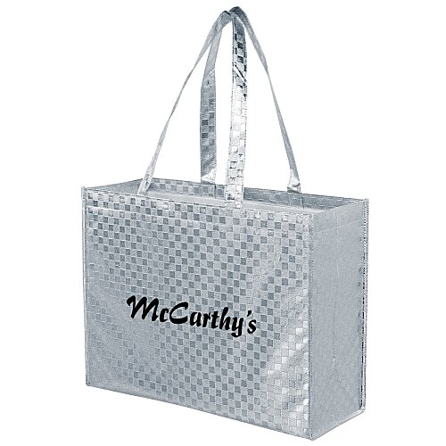 Metallic Gloss Checkered Designer Tote - 13" x 16" Main Image