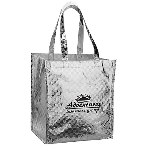 Metallic Gloss Checkered Designer Tote - 13" x 12" Main Image