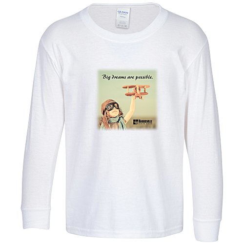 Gildan 5.3-oz Cotton LS T-Shirt - Youth - Full Color - White Main Image