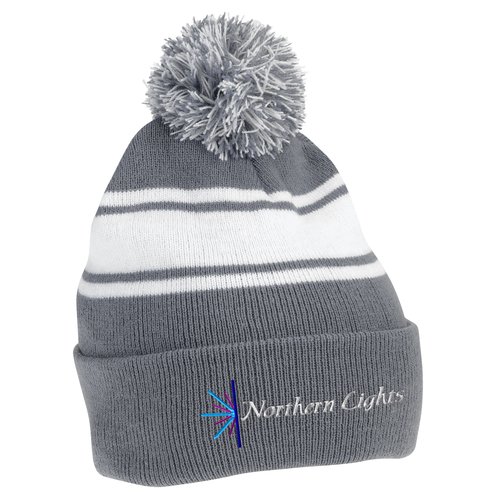 Pom Pom Cuff Beanie with Stripes Main Image