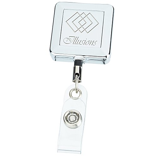 Metal Retractable Badge Holder - Slip Clip - Square - Laser Engraved Main Image