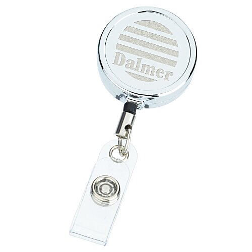 Metal Retractable Badge Holder - Slip Clip - Round - Laser Engraved Main Image