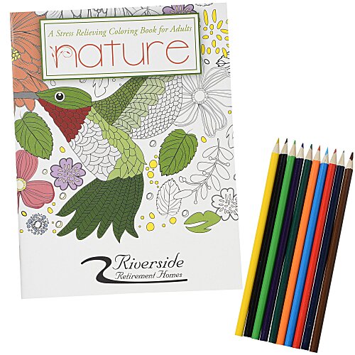 Stress Relieving Adult Coloring Book & Pencils - Nature Main Image
