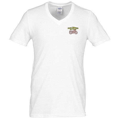 Gildan Softstyle V-Neck T-Shirt - Men's - White - Embroidered Main Image