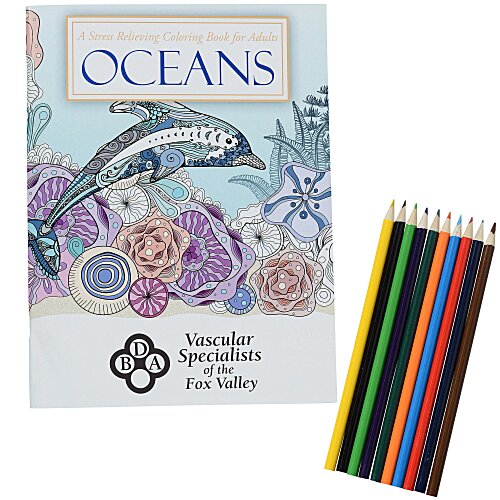 Stress Relieving Adult Coloring Book & Pencils - Oceans Main Image