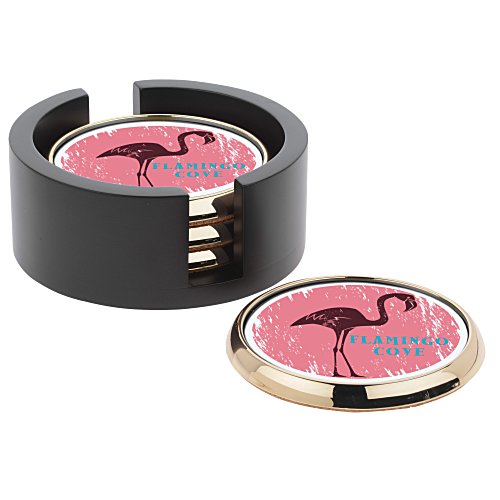 Four Round Full Color Coasters with Wood Tray Main Image