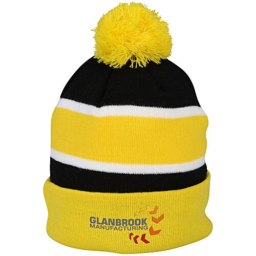Striped Pom Pom Cuffed Beanie Main Image