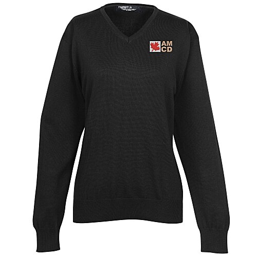 Fine Gauge Acrylic Blend V-Neck Sweater - Ladies' Main Image