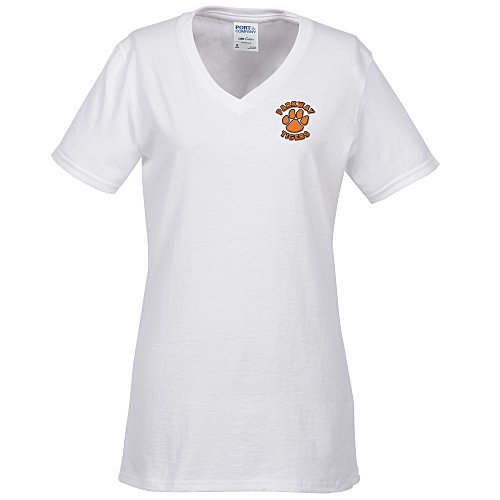 Port Classic 5.4-oz V-Neck T-Shirt - Ladies' - White - Embroidered Main Image