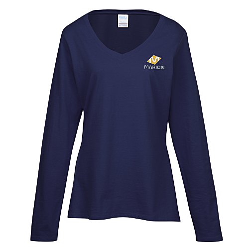 Team Favorite 4.5-oz V-Neck Long Sleeve T-Shirt - Ladies' - Embroidered Main Image