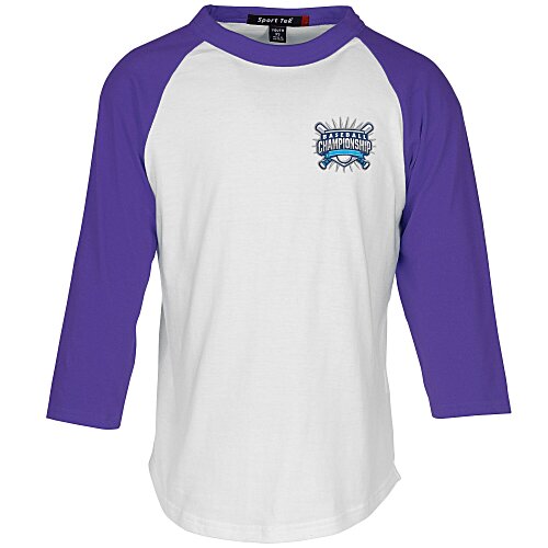 Colorblock 3/4 Sleeve Cotton Baseball T-Shirt - Youth - Embroidered Main Image
