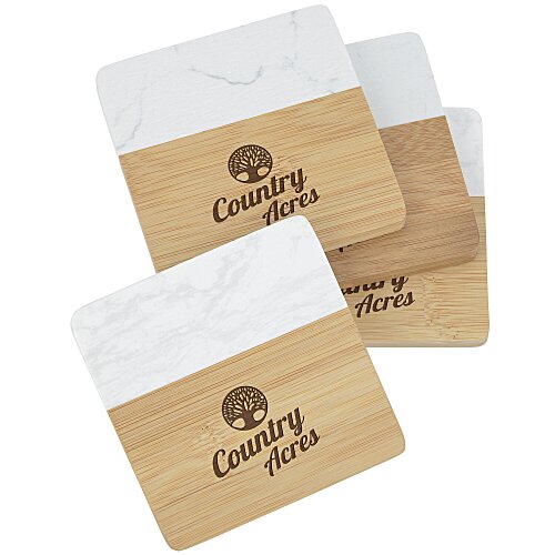 Marble & Bamboo Coaster Set - 24 hr Main Image