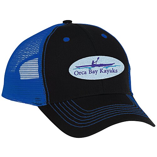 Color Accent Mesh Snapback Cap - Embroidered Main Image