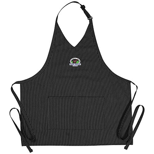 V-Neck Bib Apron with Two Pockets - Pinstripe - 24 hr Main Image