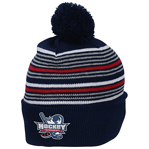 Multi-Stripe Pom Pom Knit Beanie Main Image
