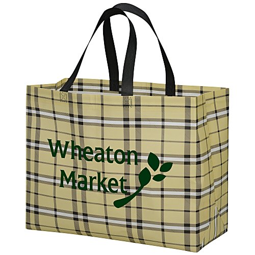 Laminated Non-Woven Plaid Tote Main Image