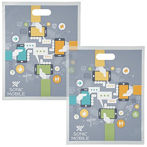 Full Color Die Cut Handle Plastic Bag - 15" x 12" - Clear - 2 Side Imprint Main Image