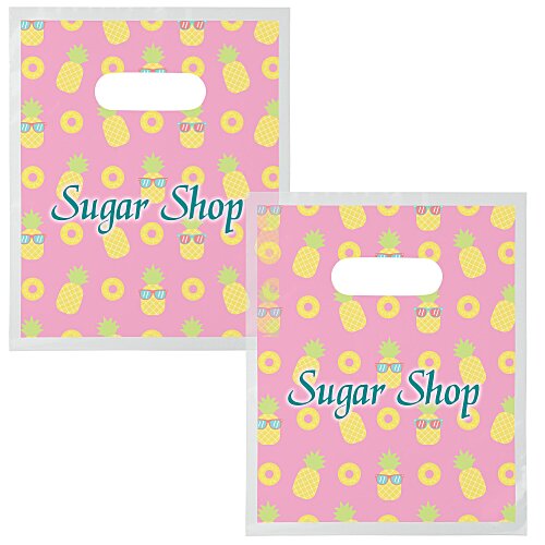 Recyclable Full Color Die Cut Handle Plastic Bag - 9" x 7-1/2" - Clear - 2 Side Imprint Main Image