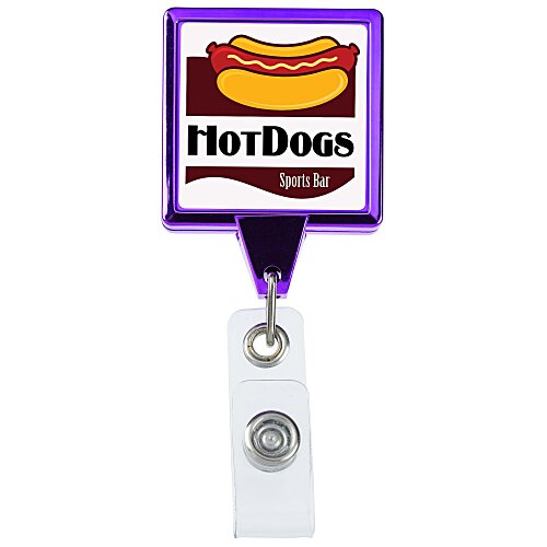 Retractable Badge Holder - Square - Chrome Finish - Label Main Image