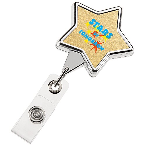 Retractable Badge Holder - Star - Chrome Finish - Label Main Image