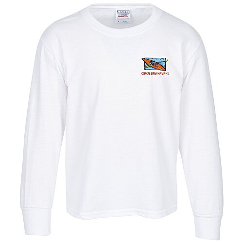 Jerzees Dri-Power 50/50 LS T-Shirt - Youth - White - Embroidered Main Image