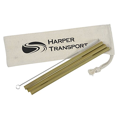 Bamboo Straw Kit in Cotton Pouch - 3 Pack Main Image
