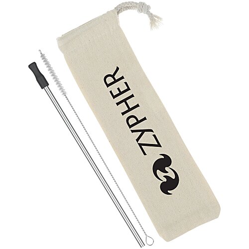 Stainless Straw Set in Cotton Pouch - 1 Pack Main Image