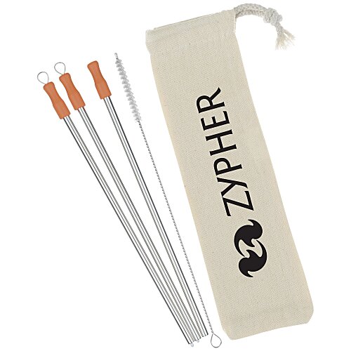 Stainless Straw Set in Cotton Pouch - 3 Pack Main Image