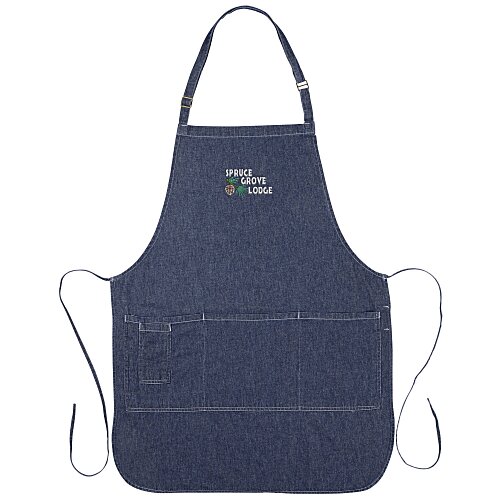 Cotton Denim Bib Apron - Embroidered Main Image