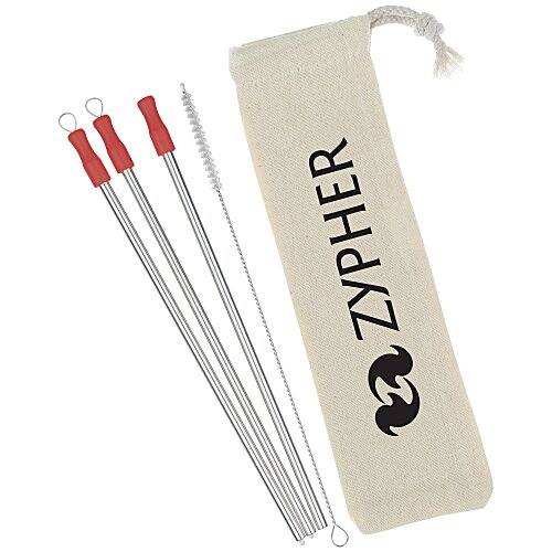 Stainless Straw Set in Cotton Pouch - 3 Pack - 24 hr Main Image