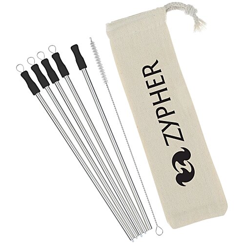 Stainless Straw Set in Cotton Pouch - 5 Pack - 24 hr Main Image