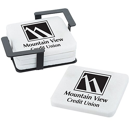 White Marble 4-Piece Coaster Set Main Image