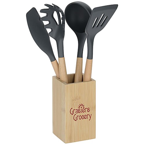 5-Piece Bamboo & Silicone Utensil Set Main Image