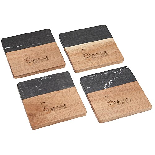 Black Marble and Wood Coaster Set - 24 hr Main Image