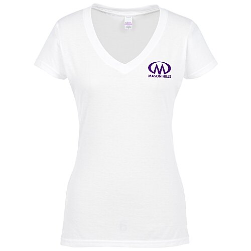 Tultex Polyester Blend V-Neck T-Shirt - Ladies' - White Main Image