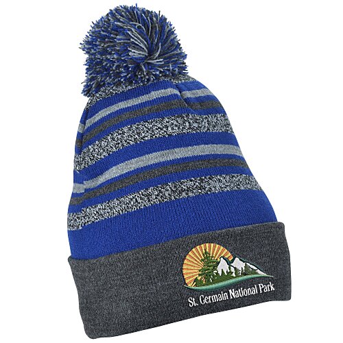 Heather Striped Pom Pom Beanie Main Image