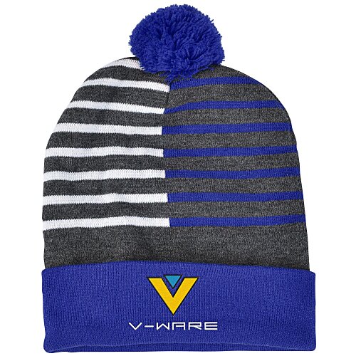 Divided Color Pom Pom Beanie Main Image
