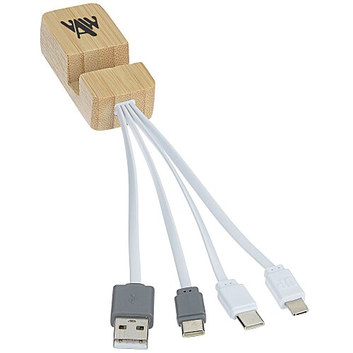 Bamboo Phone Stand Duo Charging Cable Main Image