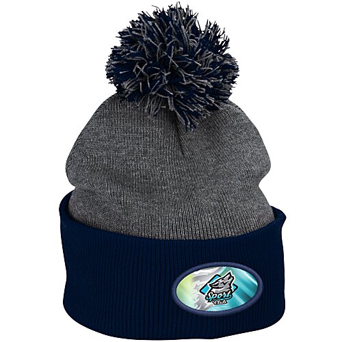 Pom Pom Knit Hat - Full Color Patch Main Image