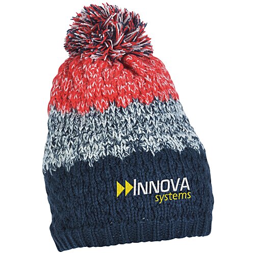 Three Tone Knit Pom Pom Beanie Main Image