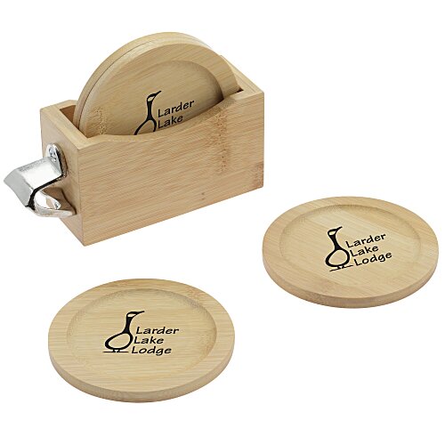 Bamboo Coaster Set with Bottle Opener Main Image