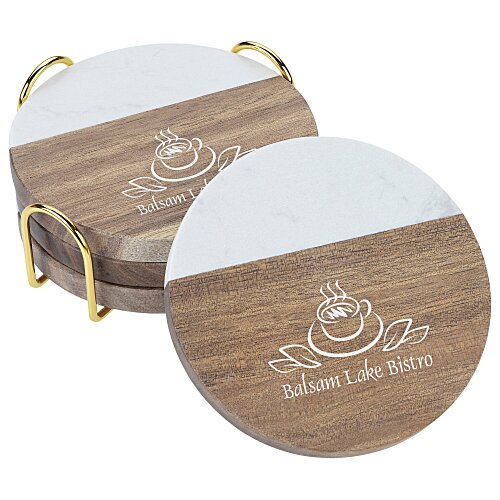 Acacia Wood and Resin Coaster Set - Round Main Image